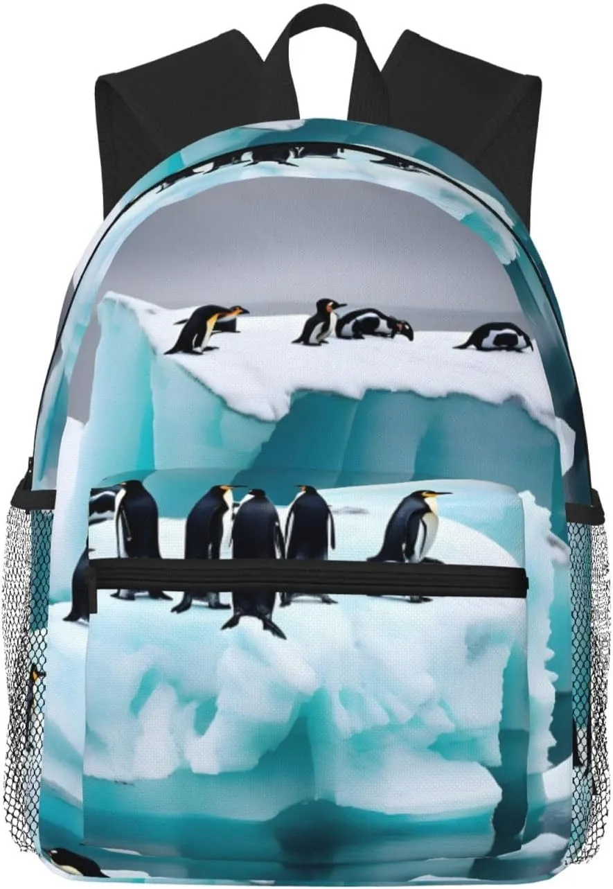 Penguins On The Iceberg Print Backpack For Women Men, Laptop Bookbag,Lightweight Casual Travel Daypack