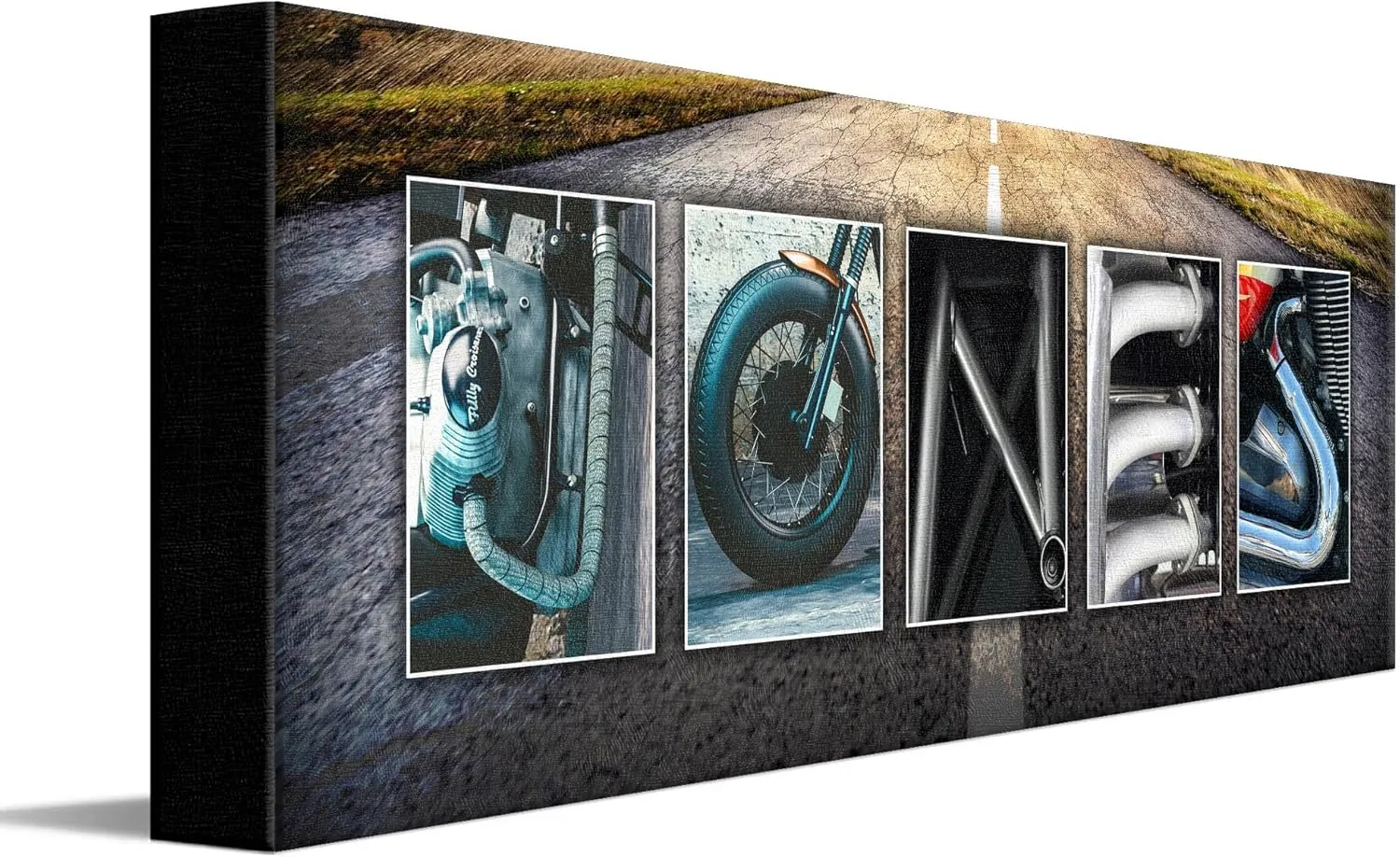 Personal-Prints MOTORCYCLE Personalized Name Art Print | Customized Gift for the Harley Davidson, Indian or Motorcycle Enthusiast | Unique Photo Canvas Art (6"x18" Stretched Canvas)