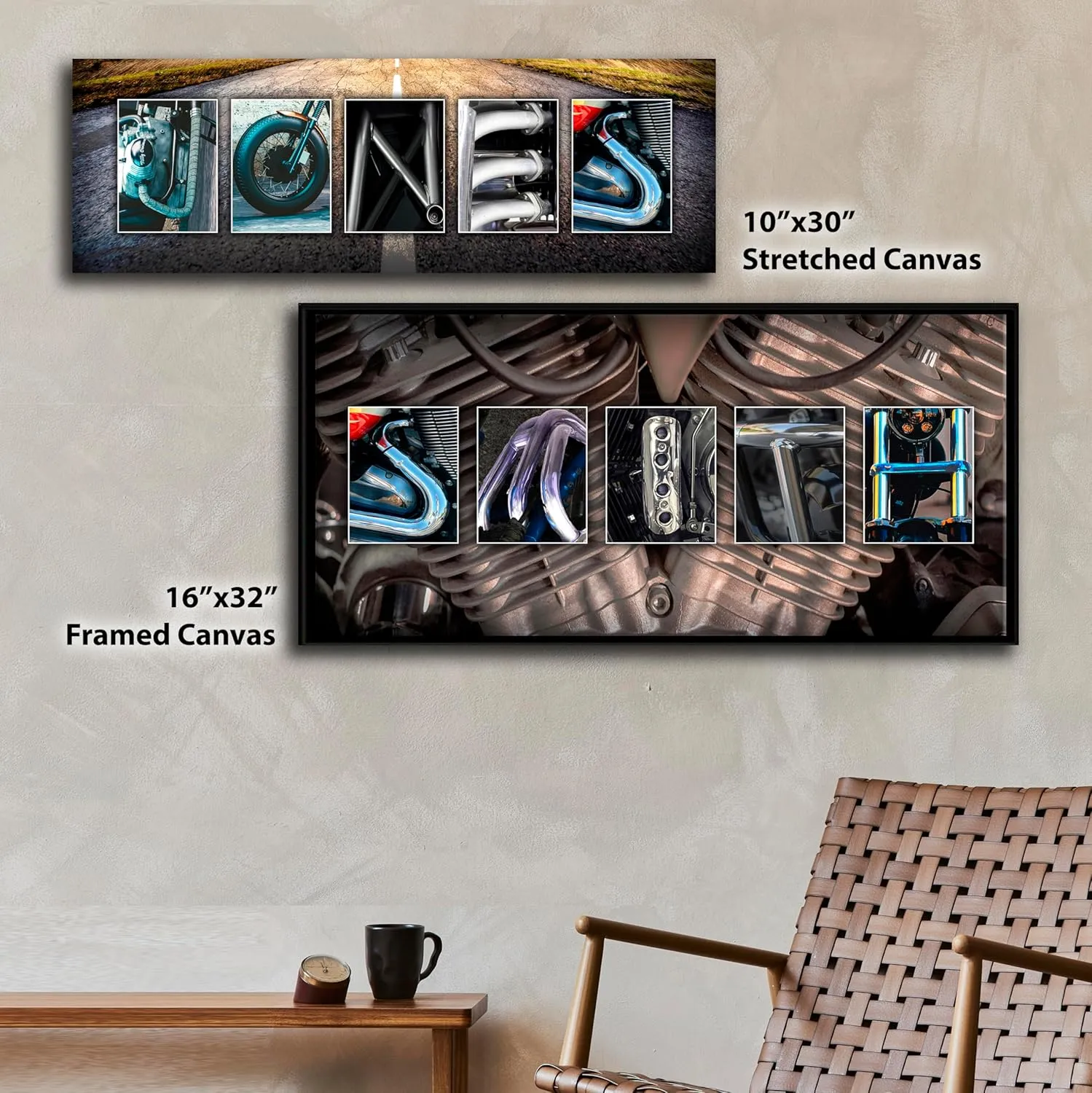 Personal-Prints MOTORCYCLE Personalized Name Art Print | Customized Gift for the Harley Davidson, Indian or Motorcycle Enthusiast | Unique Photo Canvas Art (6"x18" Stretched Canvas)