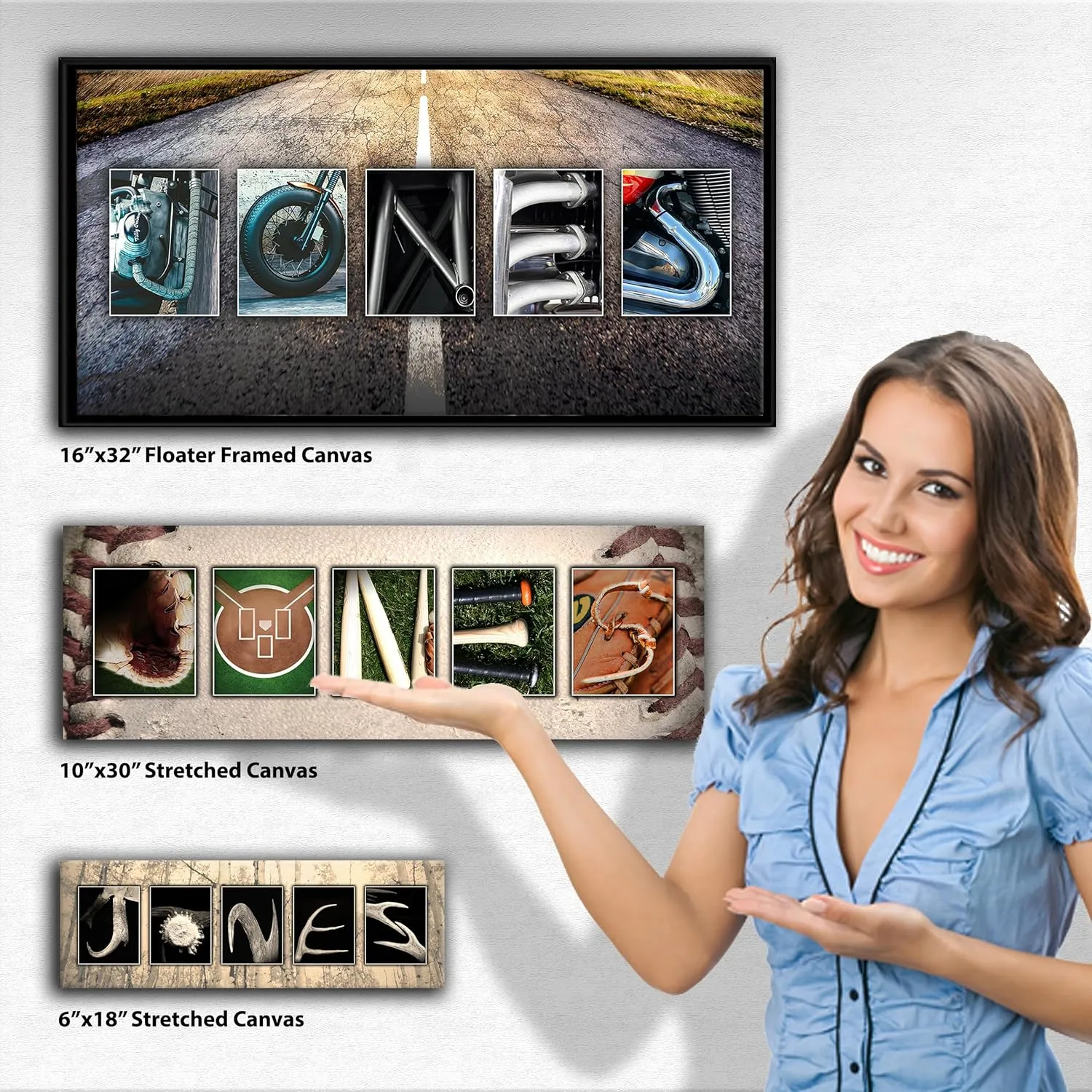 Personal-Prints MOTORCYCLE Personalized Name Art Print | Customized Gift for the Harley Davidson, Indian or Motorcycle Enthusiast | Unique Photo Canvas Art (6"x18" Stretched Canvas)