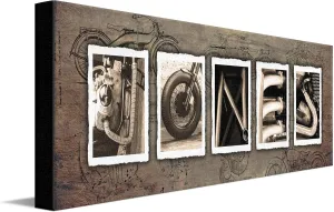 Personal-Prints VINTAGE MOTORCYCLE Personalized Name Art Print | Customized Gift for the Harley Davidson, Indian or Motorcycle Enthusiast | Unique Photo Canvas Art (10"x30" Stretched Canvas)