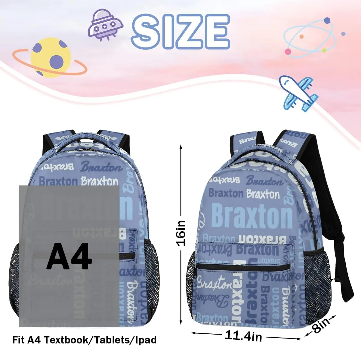 Personalized Backpacks with Name Large Customized Shoulder Bag Gifts for Women Men Waterproof Travel Casual Backpack 16in, Blue