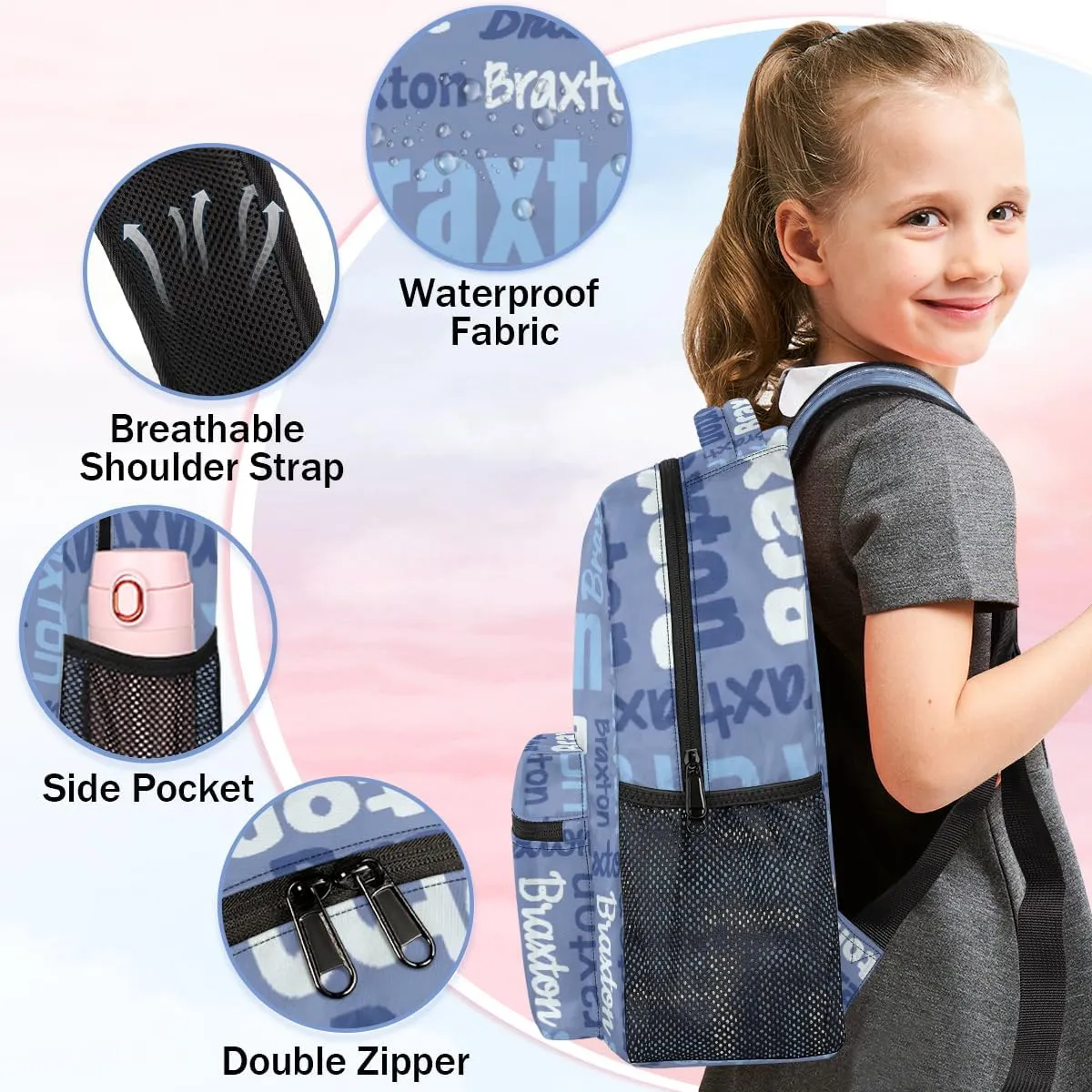 Personalized Backpacks with Name Large Customized Shoulder Bag Gifts for Women Men Waterproof Travel Casual Backpack 16in, Blue