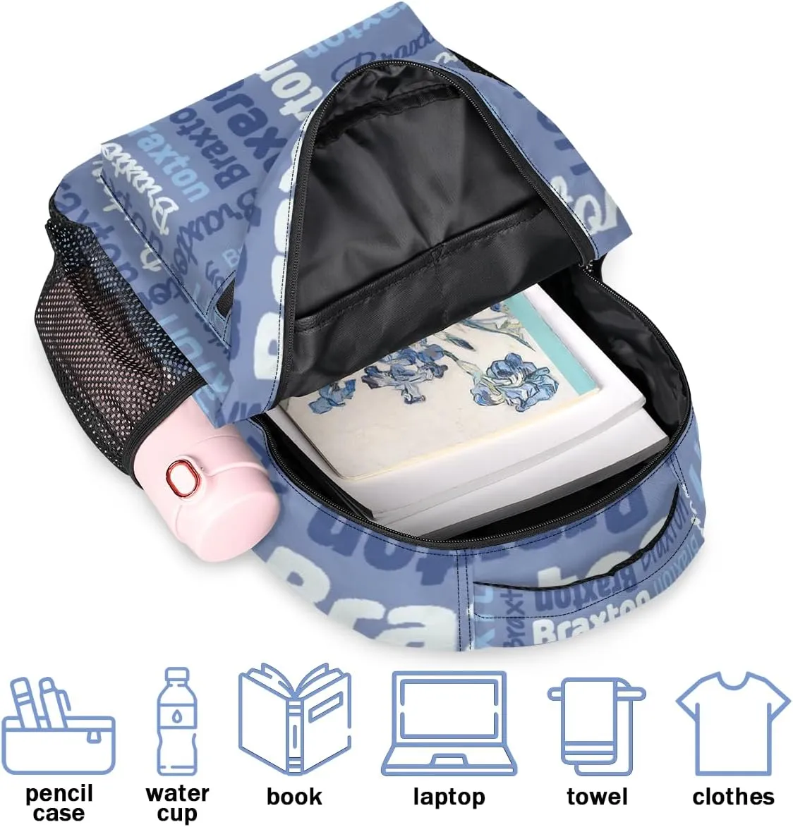 Personalized Backpacks with Name Large Customized Shoulder Bag Gifts for Women Men Waterproof Travel Casual Backpack 16in, Blue