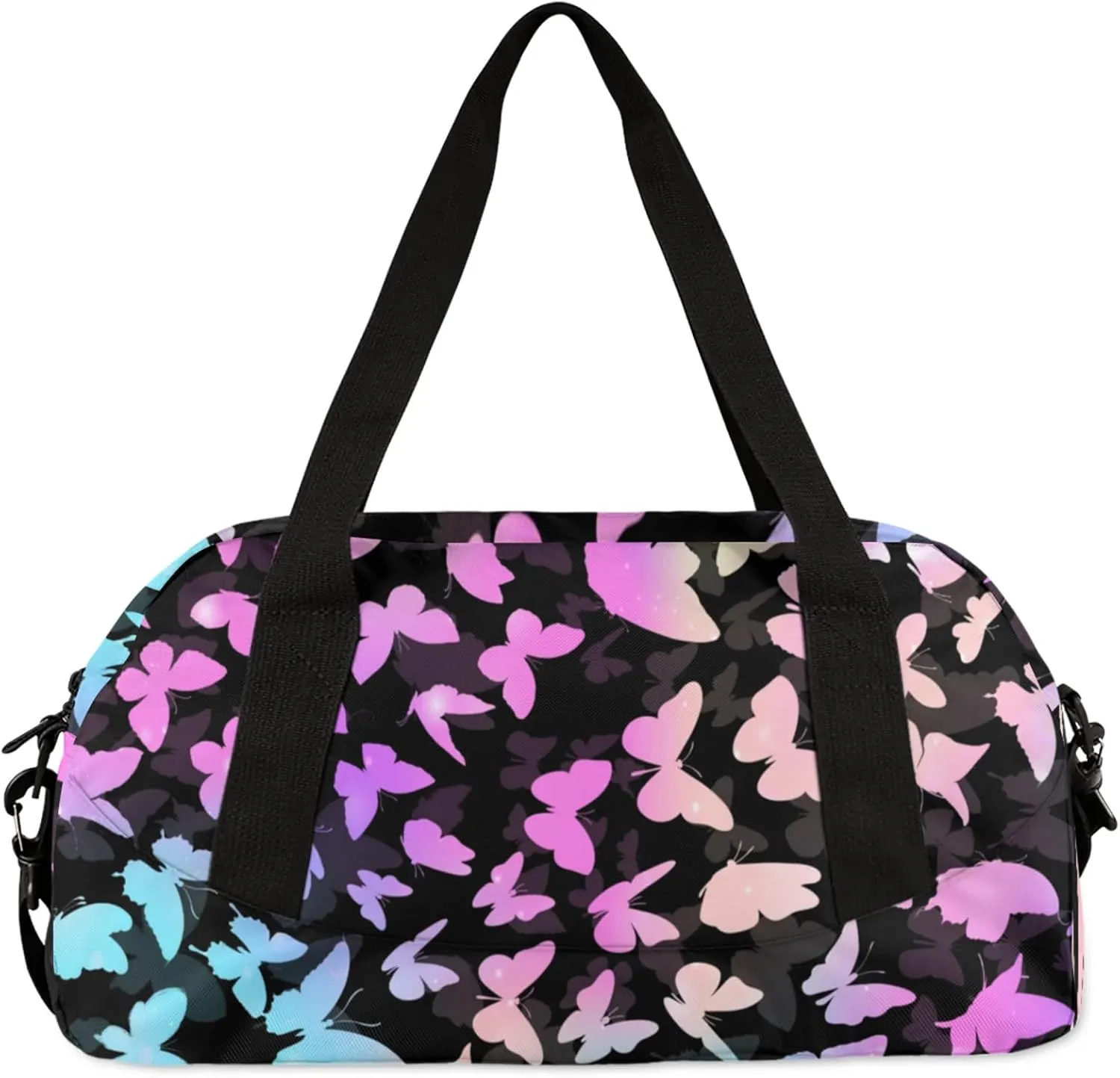 Personalized Butterfly Duffel Bag with Name Custom Travel Sports Bag for Women Men Waterproof Dance Ballet Bag Lightweight 18.5in, Rainbow Sparkly