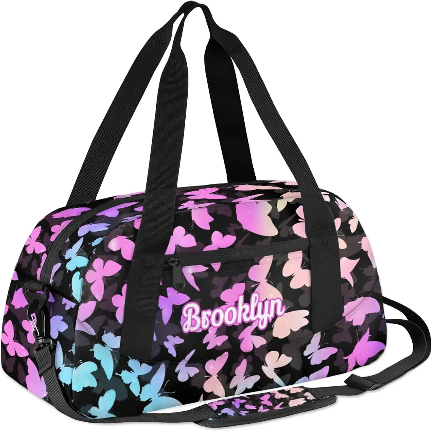 Personalized Butterfly Duffel Bag with Name Custom Travel Sports Bag for Women Men Waterproof Dance Ballet Bag Lightweight 18.5in, Rainbow Sparkly