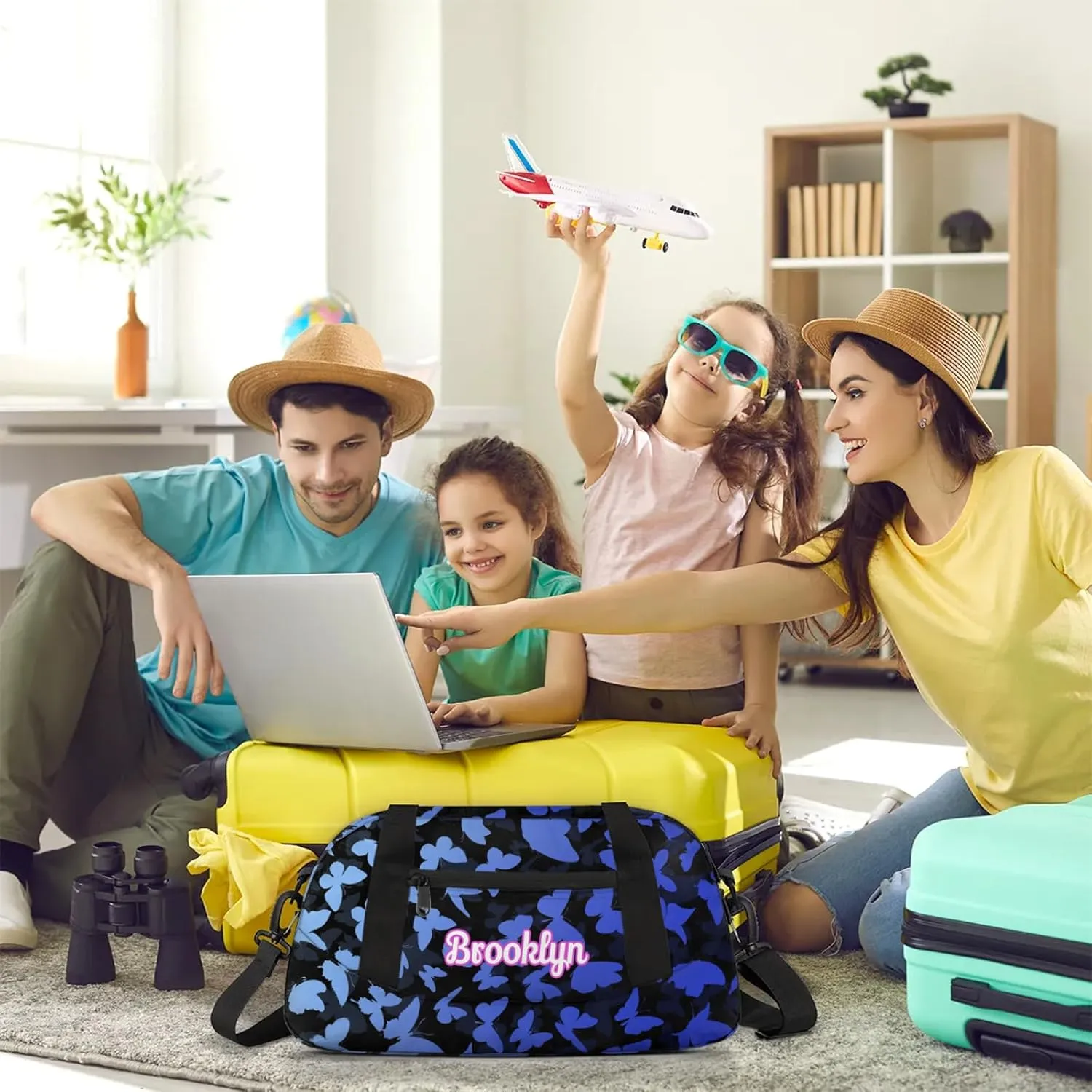 Personalized Butterfly Duffel Bag with Name Custom Travel Sports Bag for Women Men Waterproof Dance Ballet Bag Lightweight 18.5in, White Blue