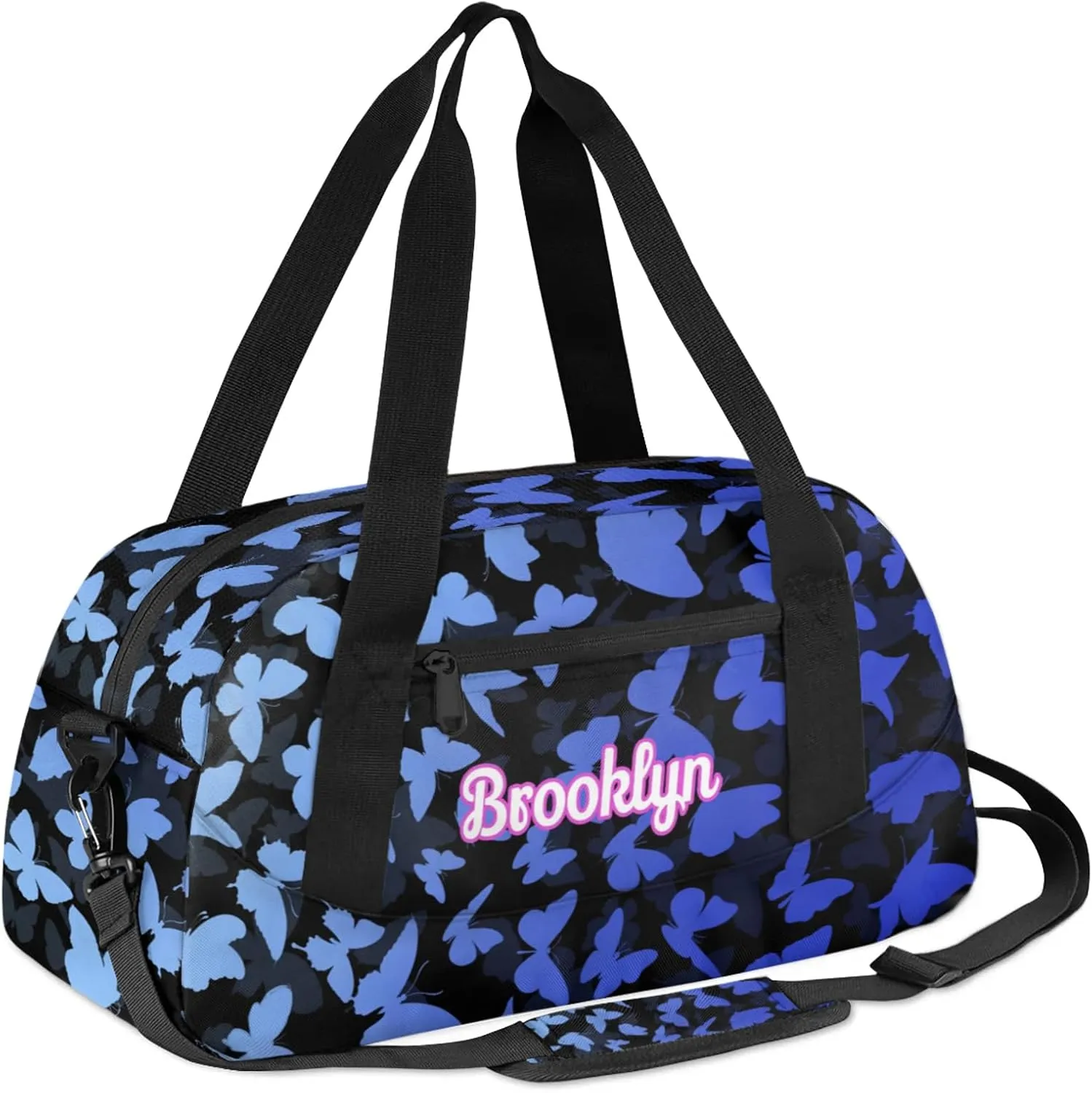 Personalized Butterfly Duffel Bag with Name Custom Travel Sports Bag for Women Men Waterproof Dance Ballet Bag Lightweight 18.5in, White Blue