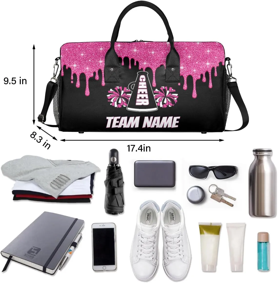 Personalized Cheer Bag for Cheerleaders, Sport Duffel Bag for Women, Cheerleading Gifts for Teams Pink