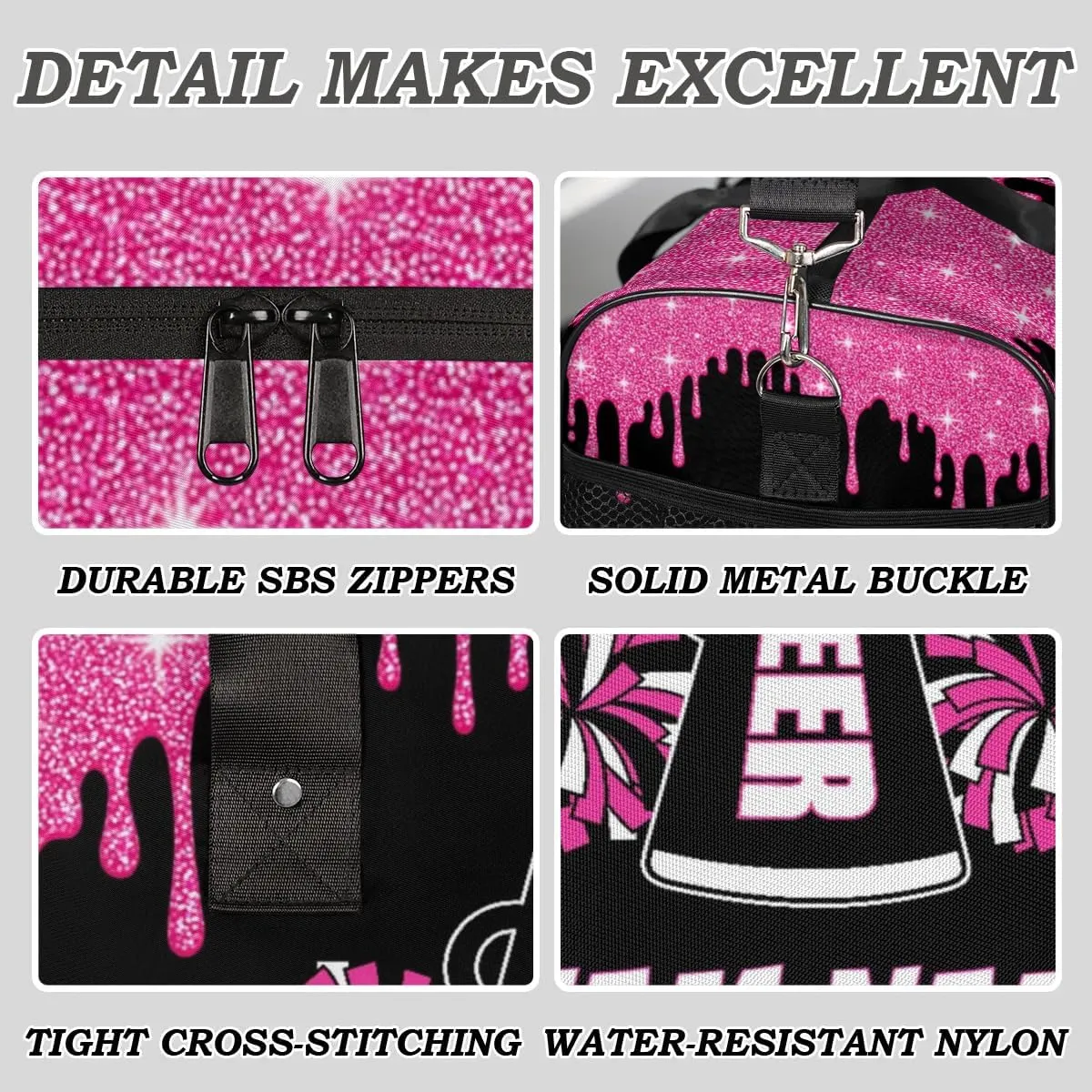 Personalized Cheer Bag for Cheerleaders, Sport Duffel Bag for Women, Cheerleading Gifts for Teams Pink