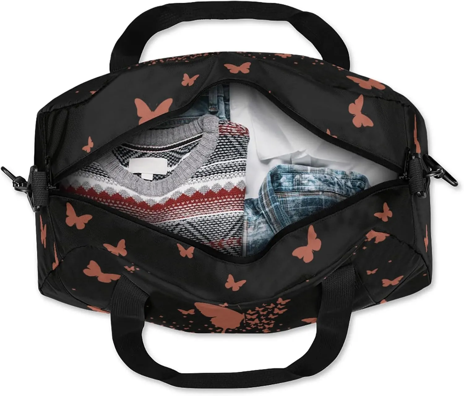 Personalized Duffel Bag with Name Butterfly Custom Travel Sports Bag for Women Men Waterproof Dance Ballet Bag Lightweight 18.5in, Brown