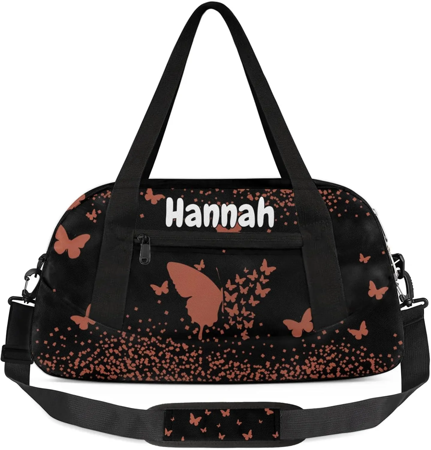 Personalized Duffel Bag with Name Butterfly Custom Travel Sports Bag for Women Men Waterproof Dance Ballet Bag Lightweight 18.5in, Brown