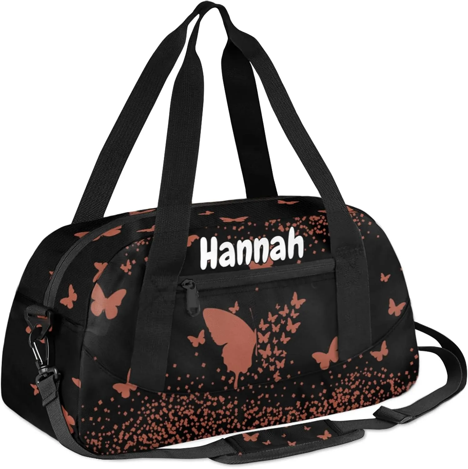 Personalized Duffel Bag with Name Butterfly Custom Travel Sports Bag for Women Men Waterproof Dance Ballet Bag Lightweight 18.5in, Brown