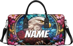 Personalized Eagles Travel Duffel Bag with Name, Custom Gym Sport Bag Retro Flower Carry On Weekend Overnight Duffel Bag for Men Women