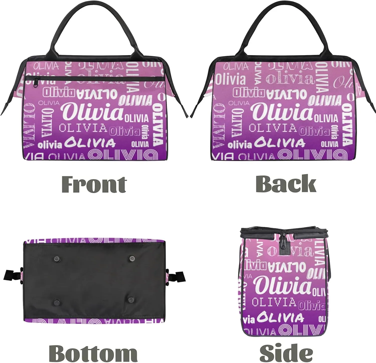 Personalized Gym Duffel Bag with Name Custom Travel Sports Bag for Women Men Waterproof Dance Ballet Bag Lightweight 15.2in, Pink Purple