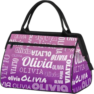 Personalized Gym Duffel Bag with Name Custom Travel Sports Bag for Women Men Waterproof Dance Ballet Bag Lightweight 15.2in, Pink Purple