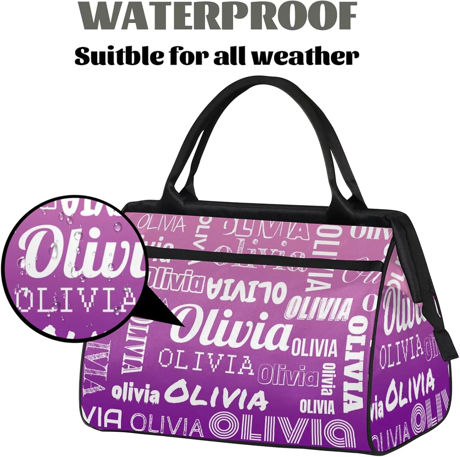 Personalized Gym Duffel Bag with Name Custom Travel Sports Bag for Women Men Waterproof Dance Ballet Bag Lightweight 15.2in, Pink Purple