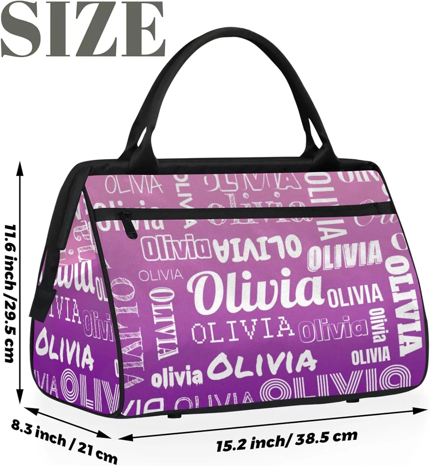 Personalized Gym Duffel Bag with Name Custom Travel Sports Bag for Women Men Waterproof Dance Ballet Bag Lightweight 15.2in, Pink Purple