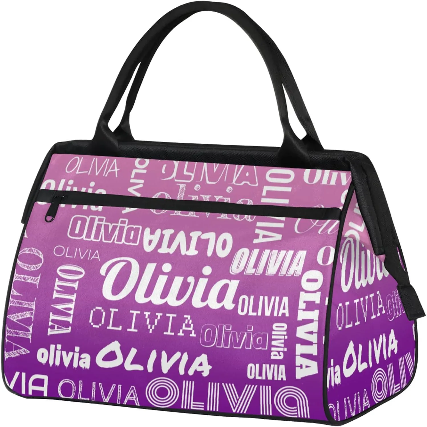 Personalized Gym Duffel Bag with Name Custom Travel Sports Bag for Women Men Waterproof Dance Ballet Bag Lightweight 15.2in, Pink Purple