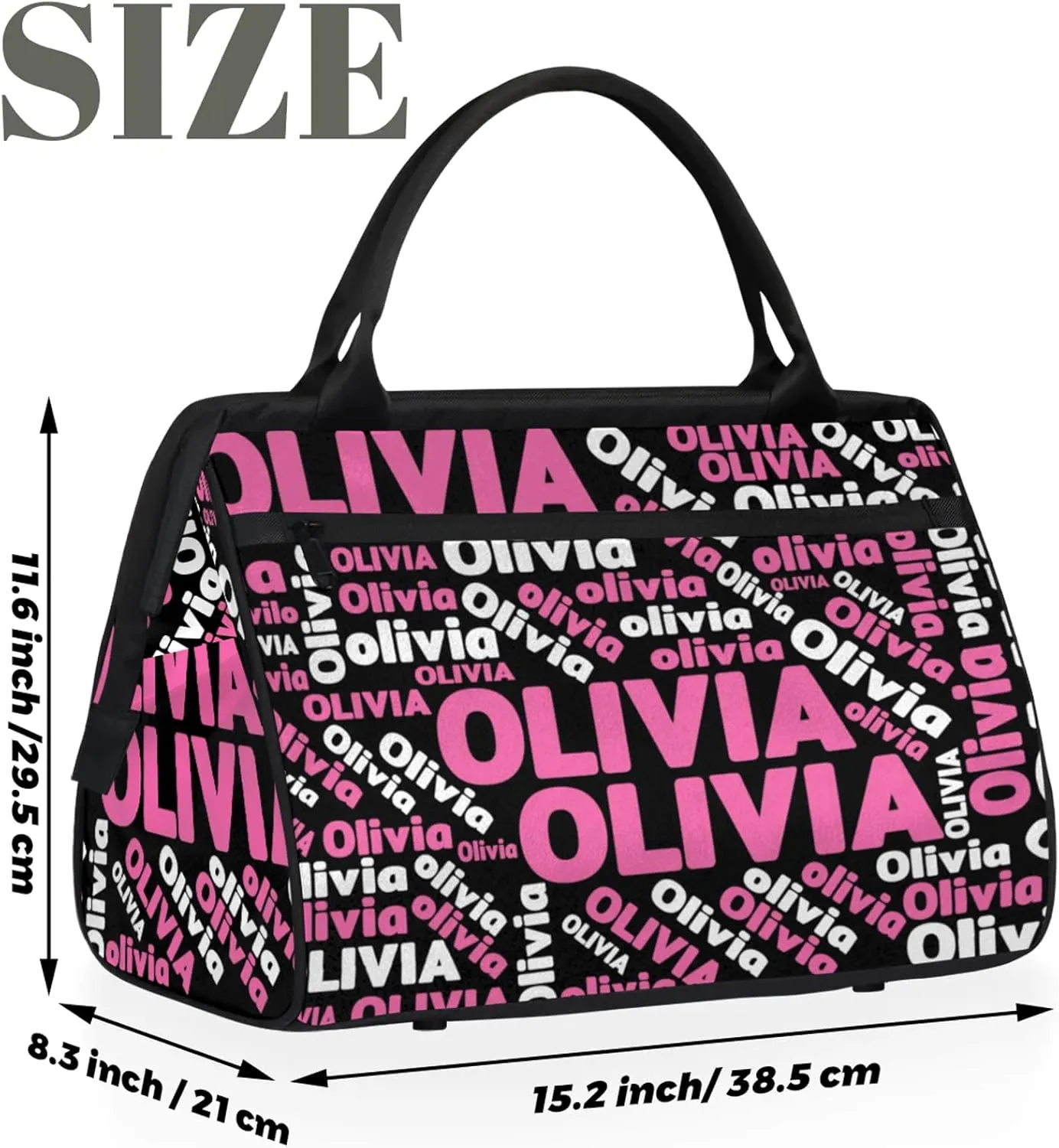 Personalized Gym Sport Duffel Bag with Name Custom Travel Overnight Bag Waterproof Customized Dance Bag Carry-On Tote 15.2in, Black Pink