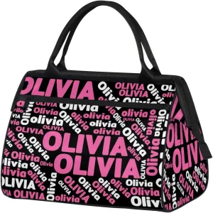 Personalized Gym Sport Duffel Bag with Name Custom Travel Overnight Bag Waterproof Customized Dance Bag Carry-On Tote 15.2in, Black Pink