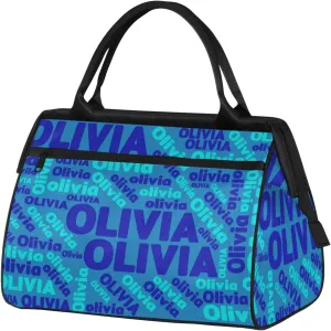 Personalized Gym Sport Duffel Bag with Name Custom Travel Overnight Bag Waterproof Customized Dance Bag Carry-On Tote 15.2in, Blue