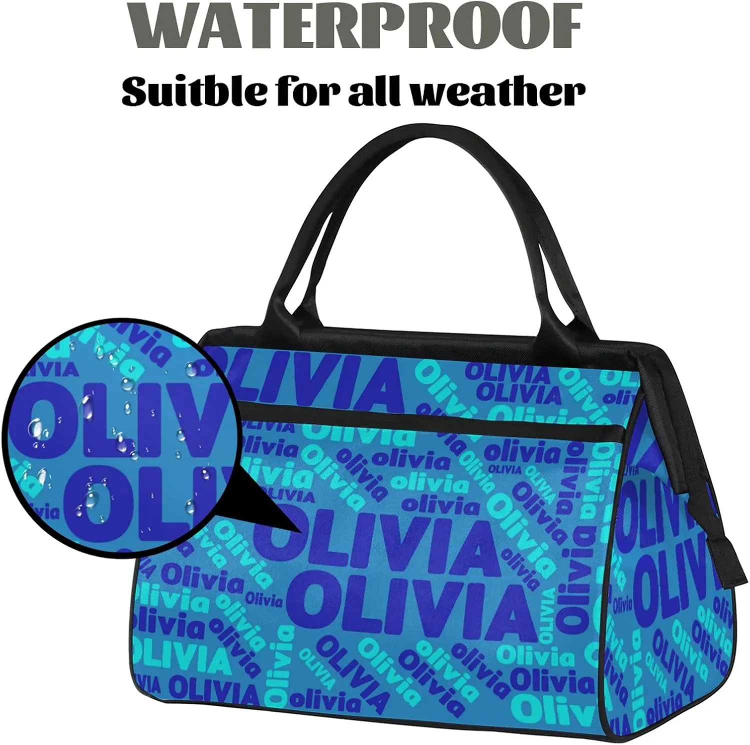 Personalized Gym Sport Duffel Bag with Name Custom Travel Overnight Bag Waterproof Customized Dance Bag Carry-On Tote 15.2in, Blue