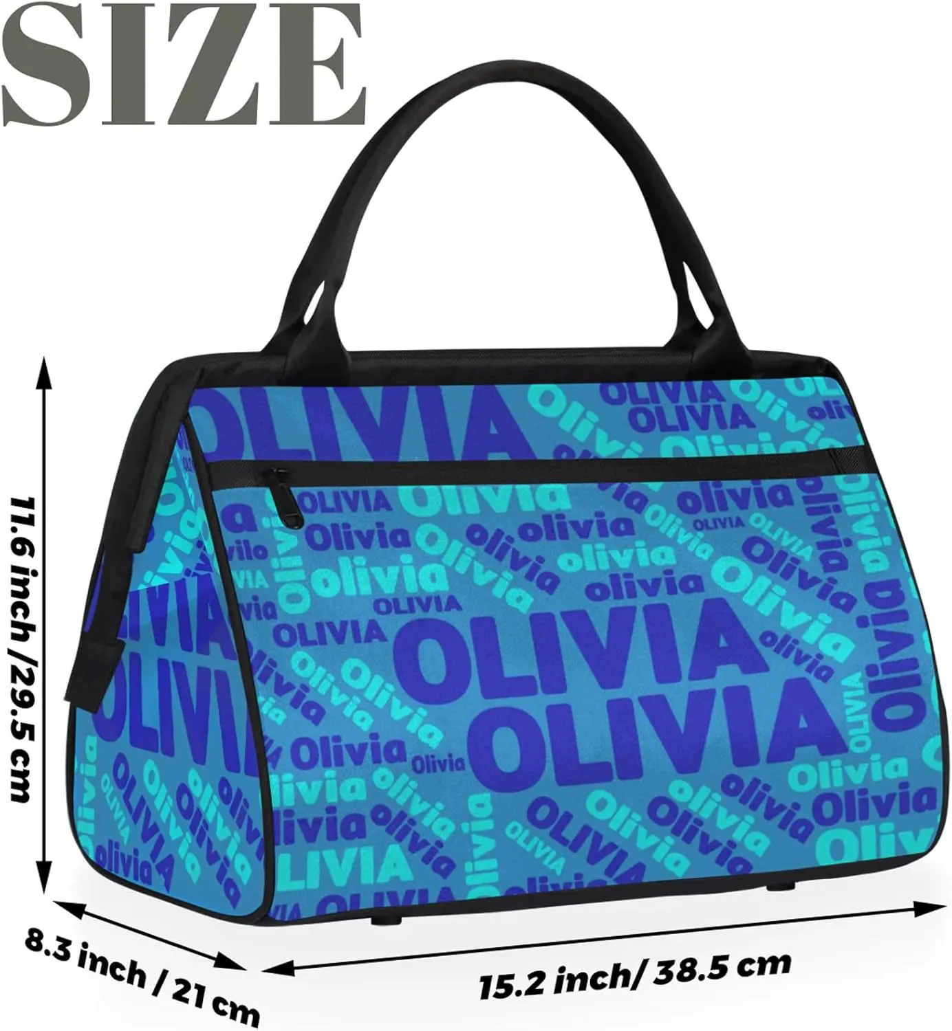 Personalized Gym Sport Duffel Bag with Name Custom Travel Overnight Bag Waterproof Customized Dance Bag Carry-On Tote 15.2in, Blue