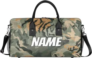 Personalized Tiger Camouflage Travel Duffel Bag with Name, Custom Gym Sport Bag Green Jungle Carry On Weekend Overnight Duffel Bag for Men Women