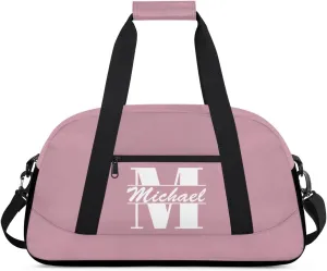Personalized Travel Duffel Bag with Name, Custom Initial Gym Bag for Women Men, Monogram Sport Dance Ballet Bag Weekender Overnight Bag, Flesh Pink