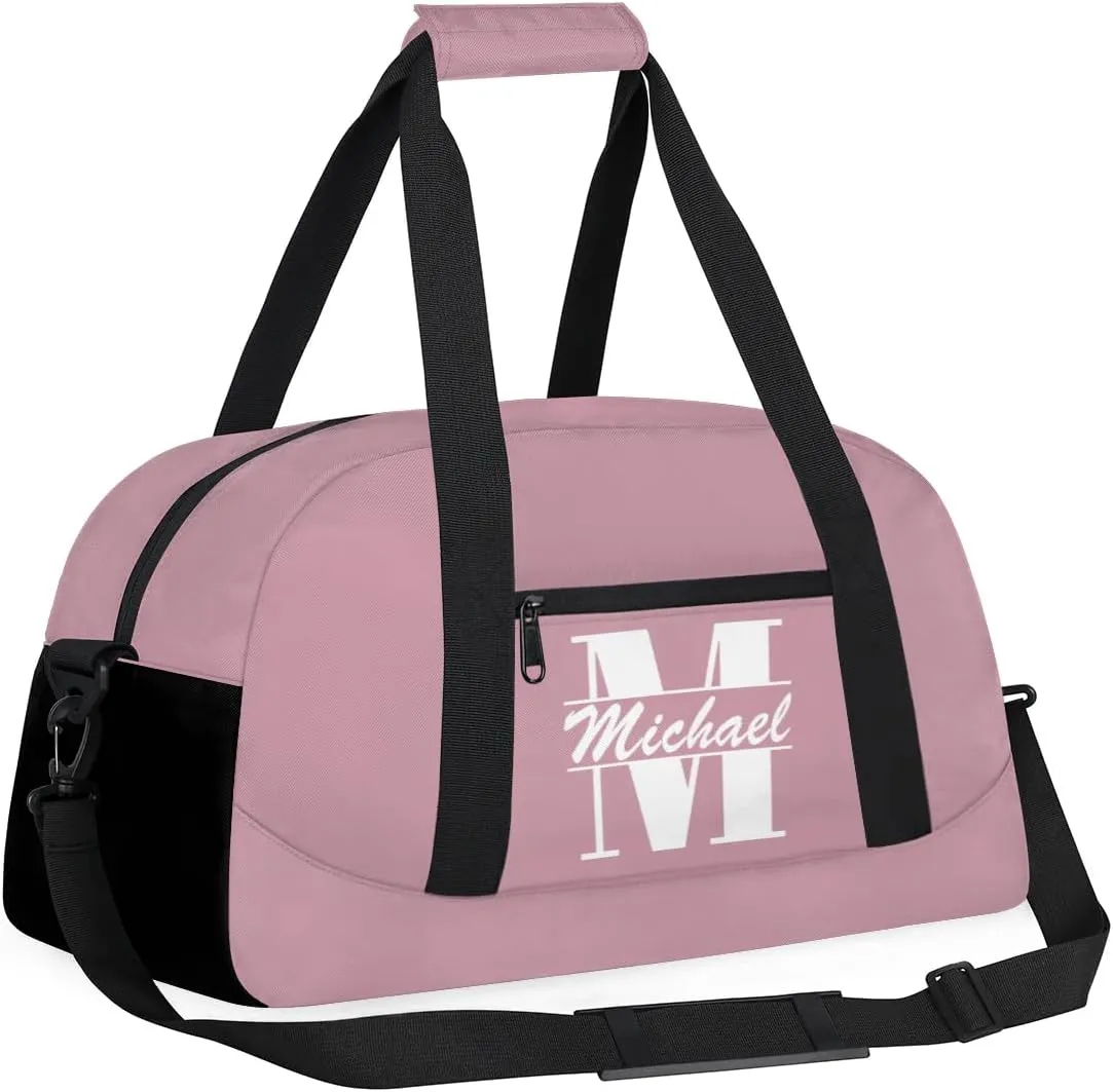 Personalized Travel Duffel Bag with Name, Custom Initial Gym Bag for Women Men, Monogram Sport Dance Ballet Bag Weekender Overnight Bag, Flesh Pink