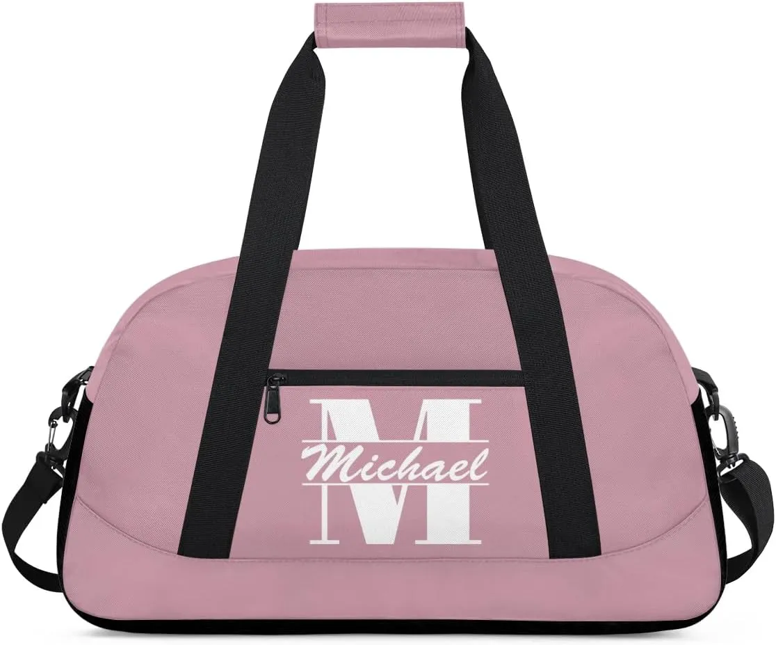 Personalized Travel Duffel Bag with Name, Custom Initial Gym Bag for Women Men, Monogram Sport Dance Ballet Bag Weekender Overnight Bag, Flesh Pink