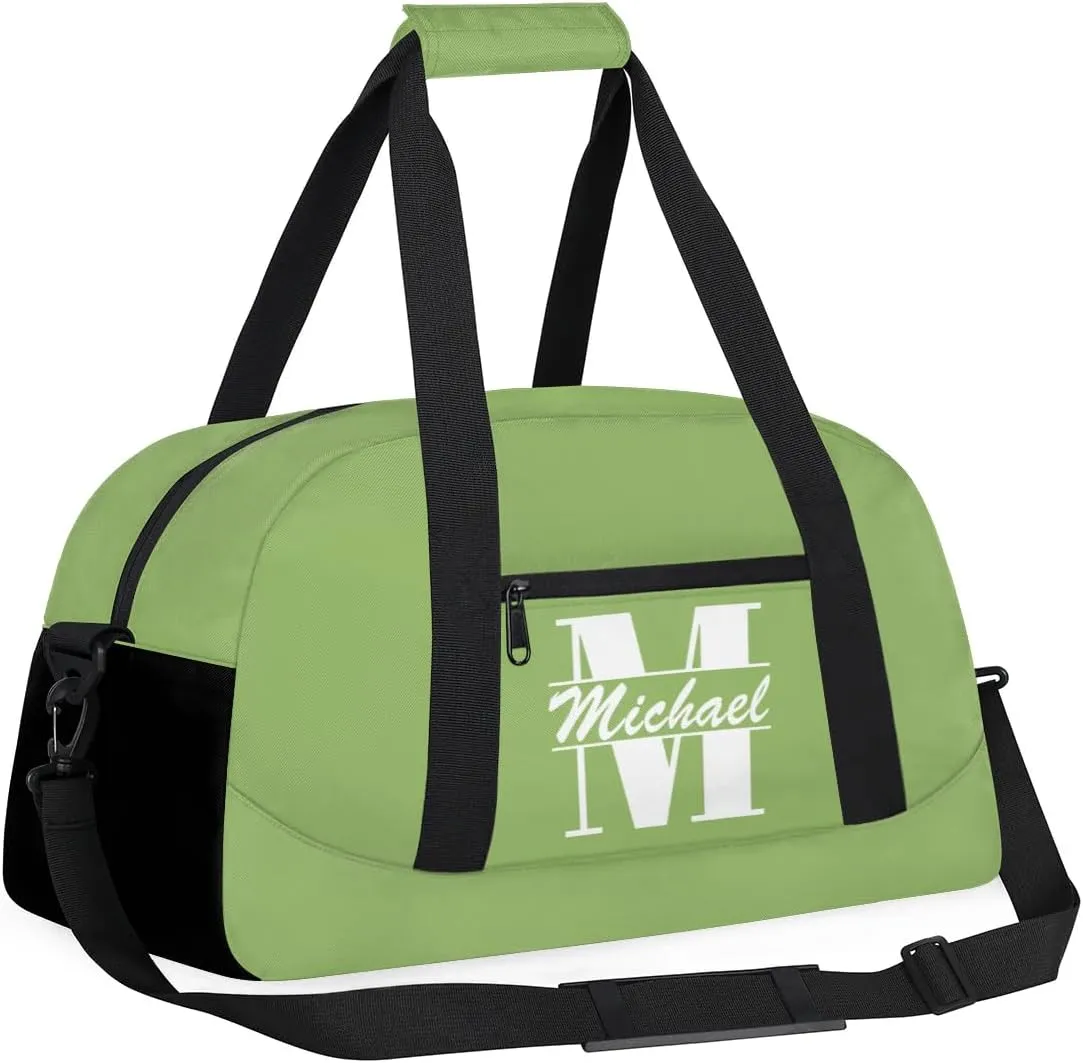 Personalized Travel Duffel Bag with Name, Custom Initial Gym Bag for Women Men, Monogram Sport Dance Ballet Bag Weekender Overnight Bag, Sage Green