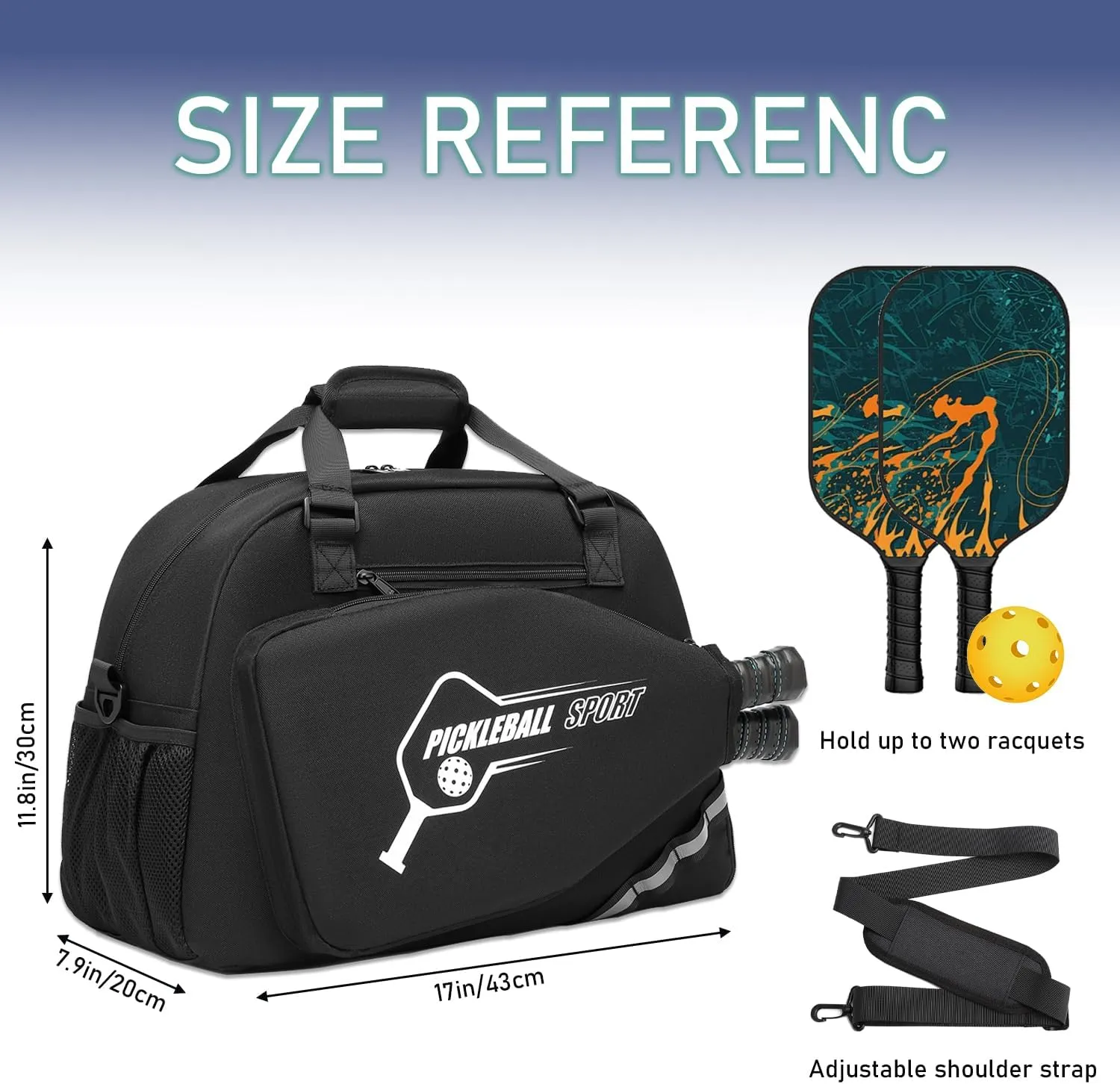 Pickleball Bag for Women and Men，Pickleball Backpack with various Zipper Pockets for Balls, Paddles, Shoes, Movil phone and Power Bank, with a Fence Hook