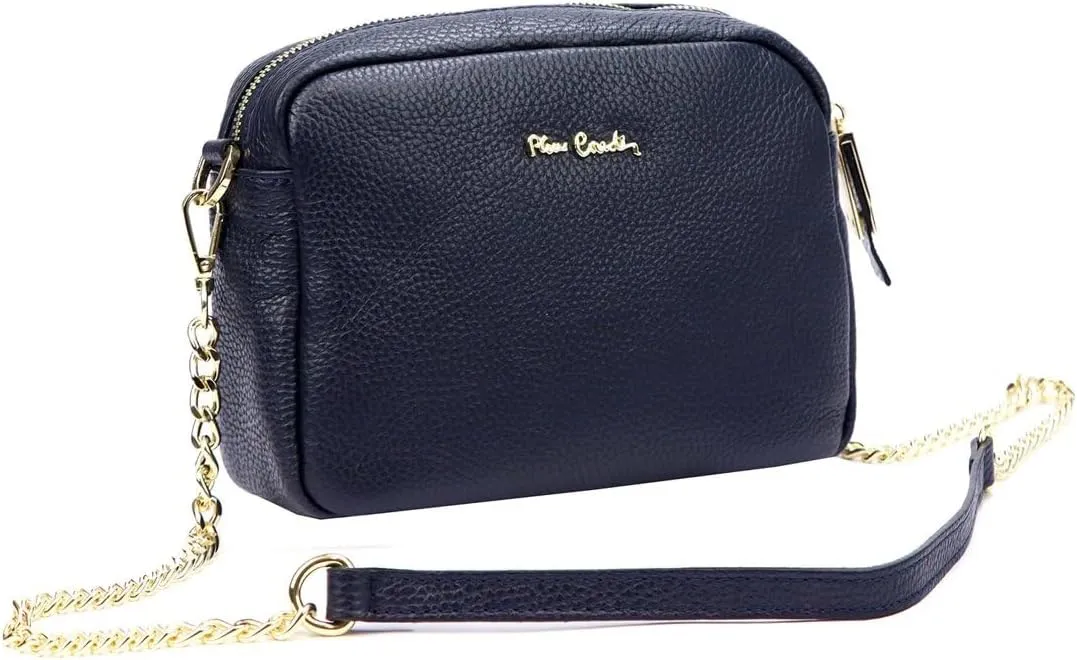 Pierre Cardin FRZ 1848 DOLLARO Women's Handbag - Genuine Leather, Adjustable Chain Shoulder Strap, Gold Finish