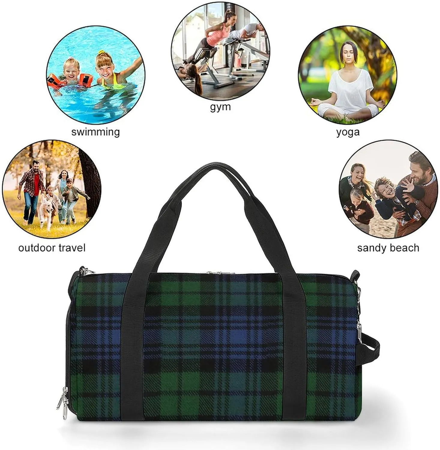 Pink Black Gray Argyle Portable Large Capacity Fully Printed Fitness Bag Unisex