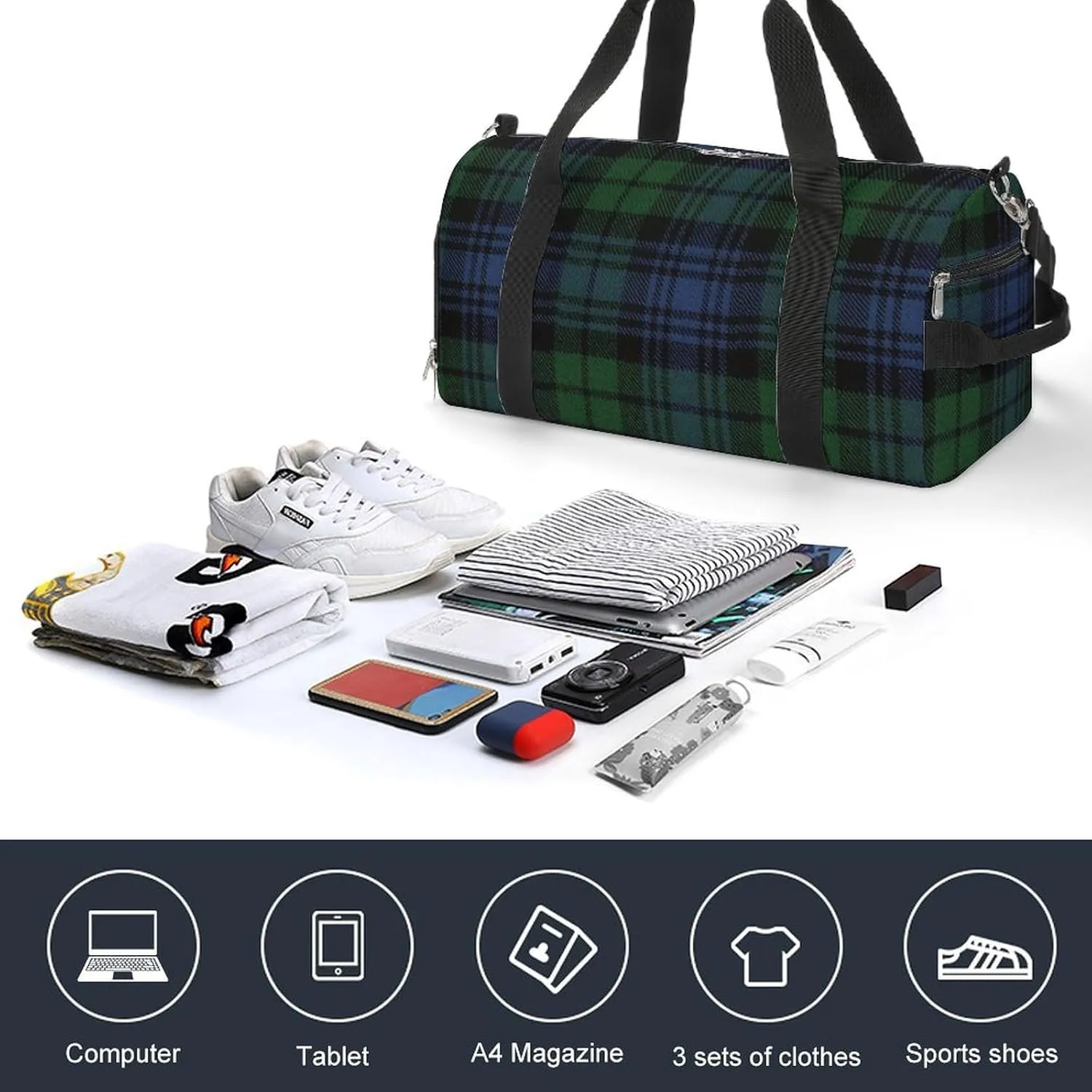 Pink Black Gray Argyle Portable Large Capacity Fully Printed Fitness Bag Unisex