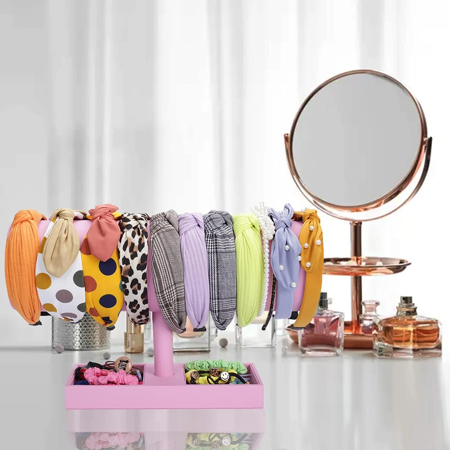 Pink Leather Headband Holder Fashion Headband Organizer for Baby Girl Women Headband Display Stand