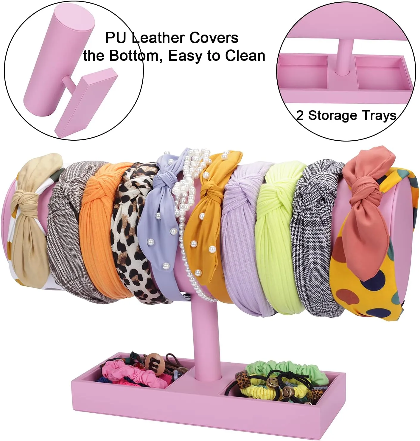 Pink Leather Headband Holder Fashion Headband Organizer for Baby Girl Women Headband Display Stand