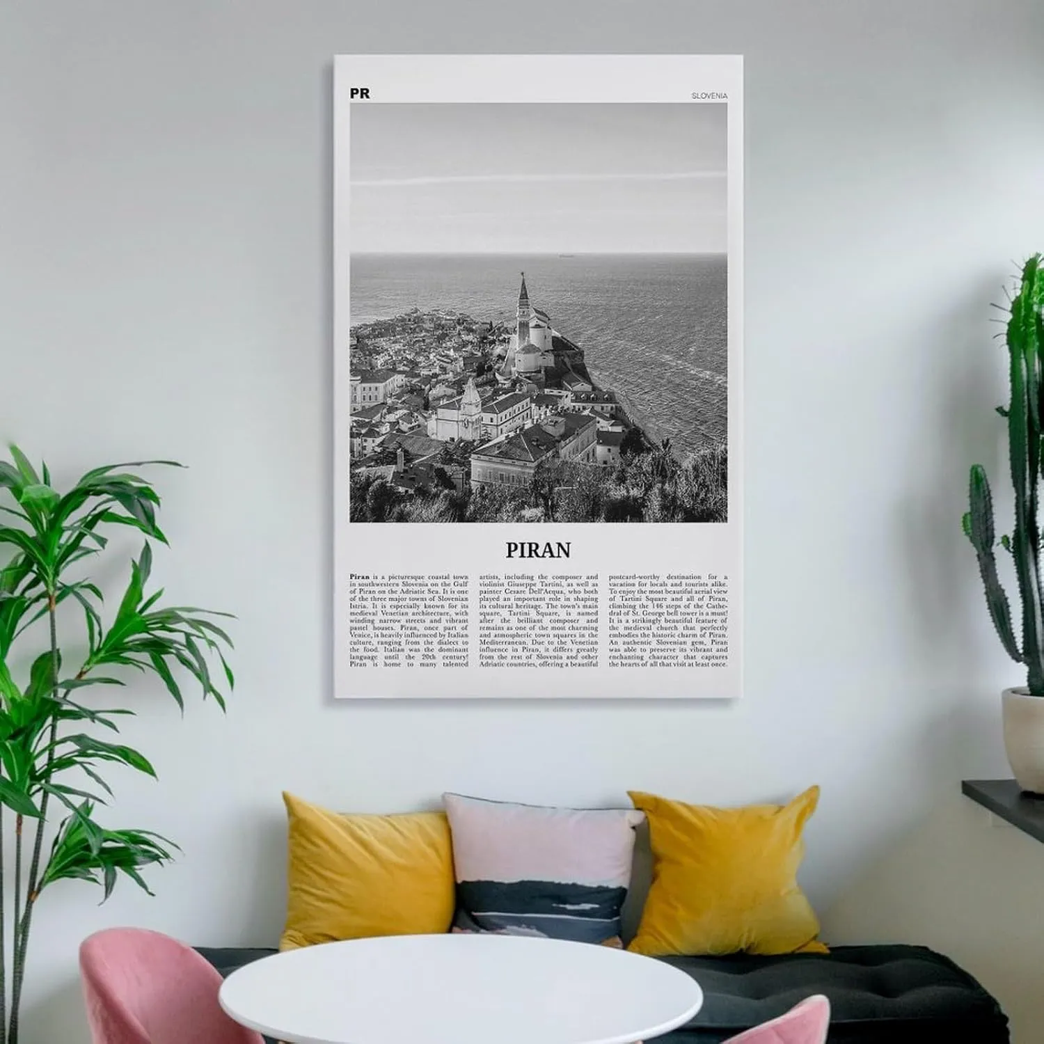 Piran Black And White Landscape Poster, Slovenia, Karst Coast Poster Print for Teen Boys Room Wall Art Canvas Painting Print 16x24inch(40x60cm)