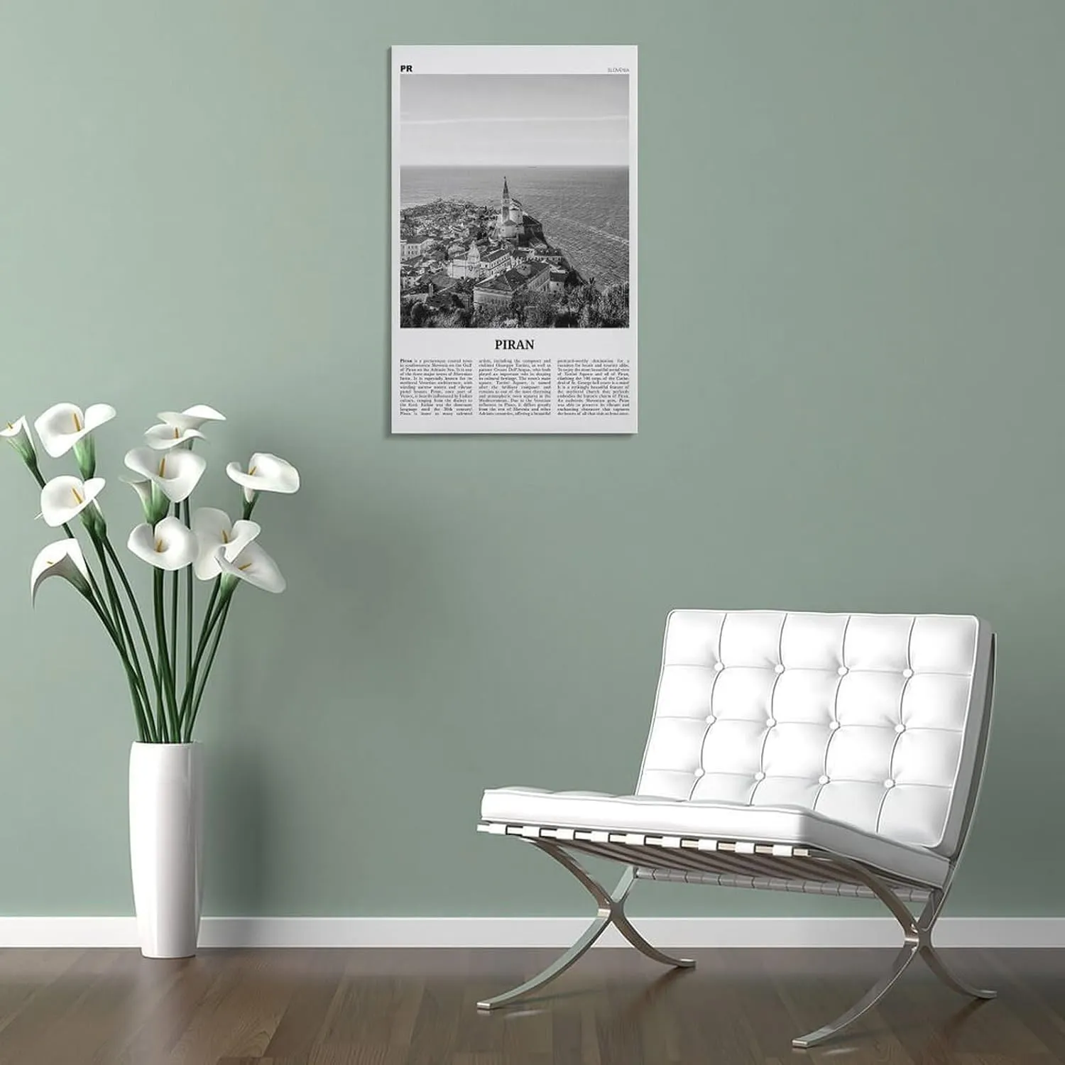 Piran Black And White Landscape Poster, Slovenia, Karst Coast Poster Print for Teen Boys Room Wall Art Canvas Painting Print 16x24inch(40x60cm)