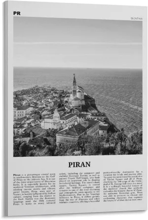 Piran Black And White Landscape Poster, Slovenia, Karst Coast Poster Print for Teen Boys Room Wall Art Canvas Painting Print 16x24inch(40x60cm)