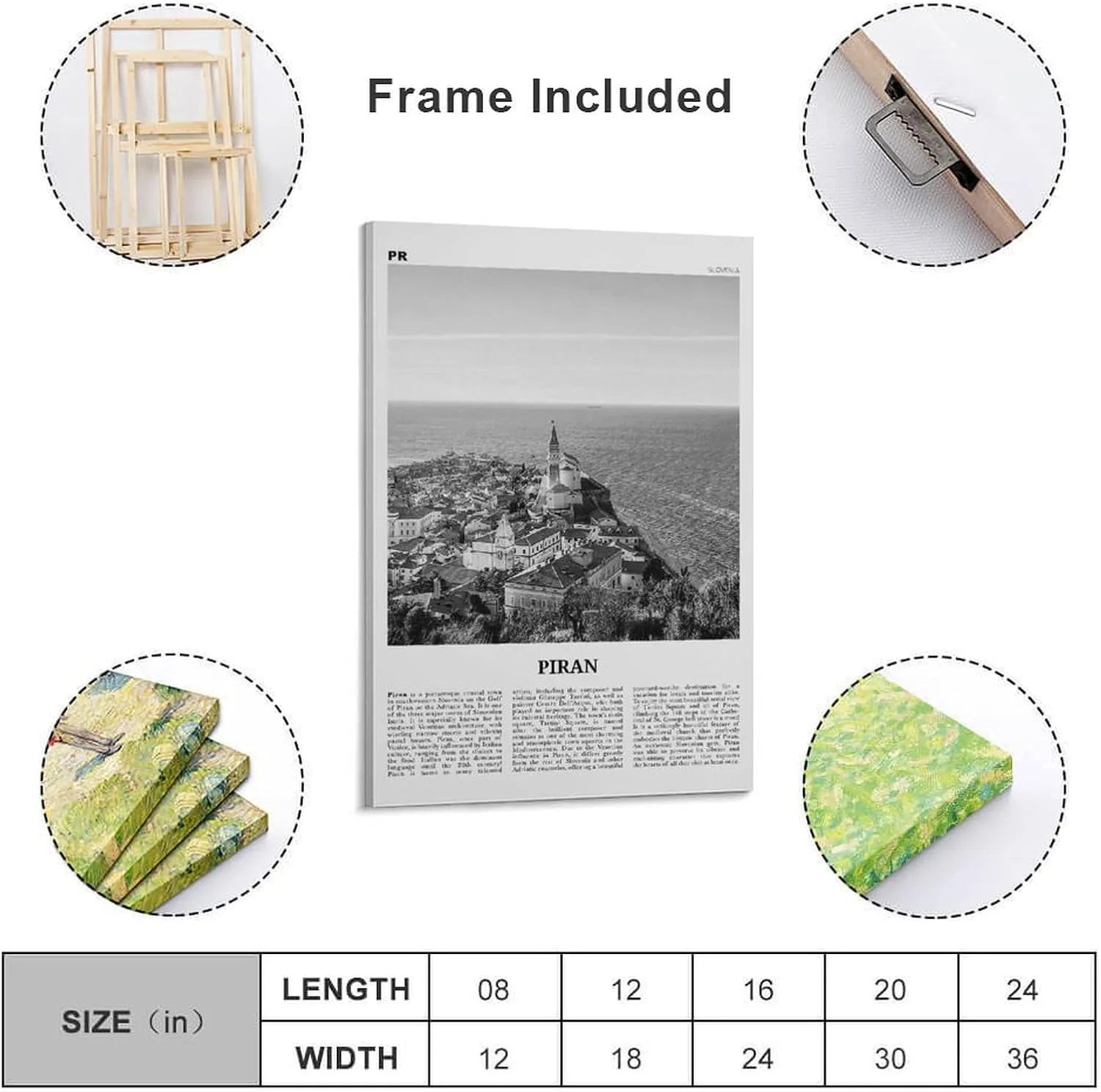 Piran Black And White Landscape Poster, Slovenia, Karst Coast Poster Print for Teen Boys Room Wall Art Canvas Painting Print 16x24inch(40x60cm)