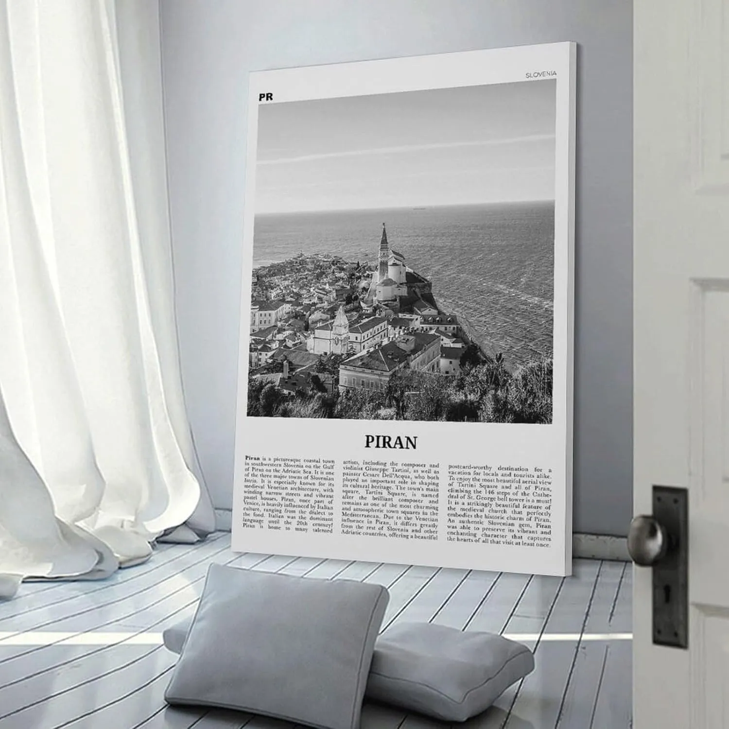 Piran Black And White Landscape Poster, Slovenia, Karst Coast Poster Print for Teen Boys Room Wall Art Canvas Painting Print 16x24inch(40x60cm)