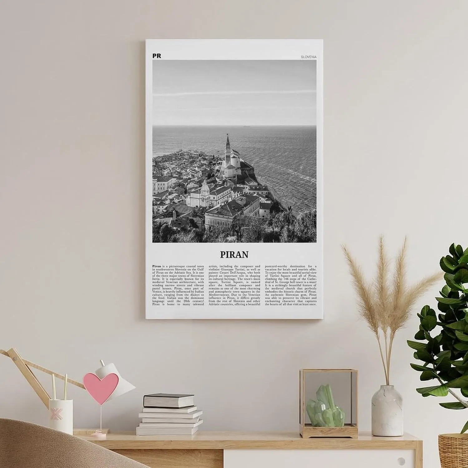 Piran Black And White Landscape Poster, Slovenia, Karst Coast Poster Print for Teen Boys Room Wall Art Canvas Painting Print 16x24inch(40x60cm)
