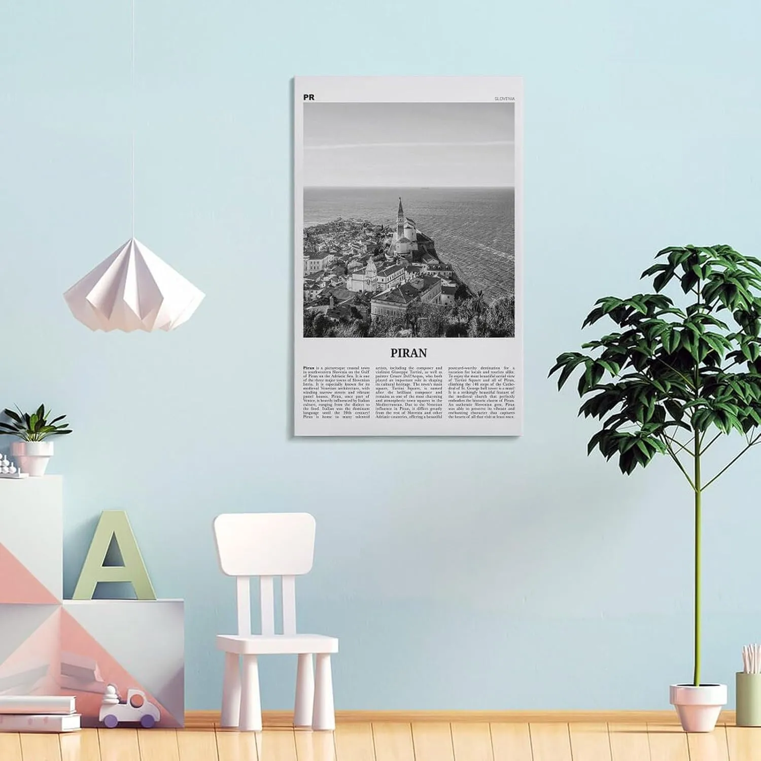 Piran Black And White Landscape Poster, Slovenia, Karst Coast Poster Print for Teen Boys Room Wall Art Canvas Painting Print 16x24inch(40x60cm)