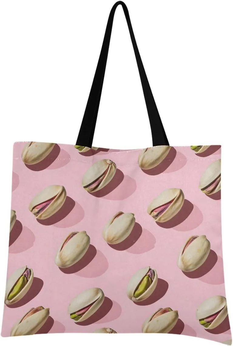 Pistachio Nuts Canvas Tote Bag for Women, Reusable Grocery Bag Casual Shoulder Bag for Shopping Travel