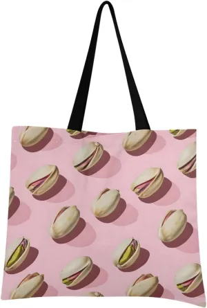Pistachio Nuts Canvas Tote Bag for Women, Reusable Grocery Bag Casual Shoulder Bag for Shopping Travel