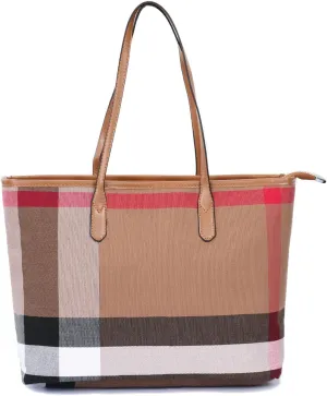 Plaid Large Capacity Women's Canvas Handbag Fashion Spacious Casual Commuter Beach Bag