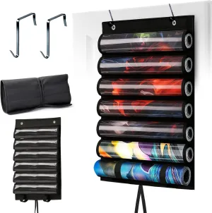 Playmat Tube for MTG - Portable Hangable Door Organizer with 2 Hooks, Fits for 6 1 Card Game Storage with Clear Slots for TCG/RPG Mats (6 Tubes,Black)